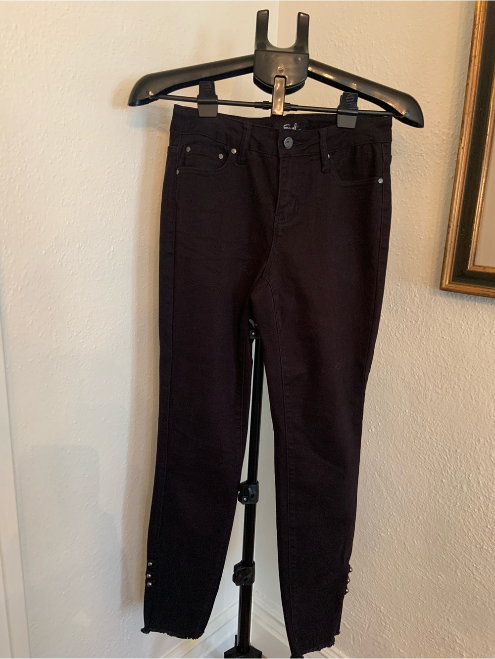 Earle Black Women's High Rise Slim Jeans with Ankle Button Detail